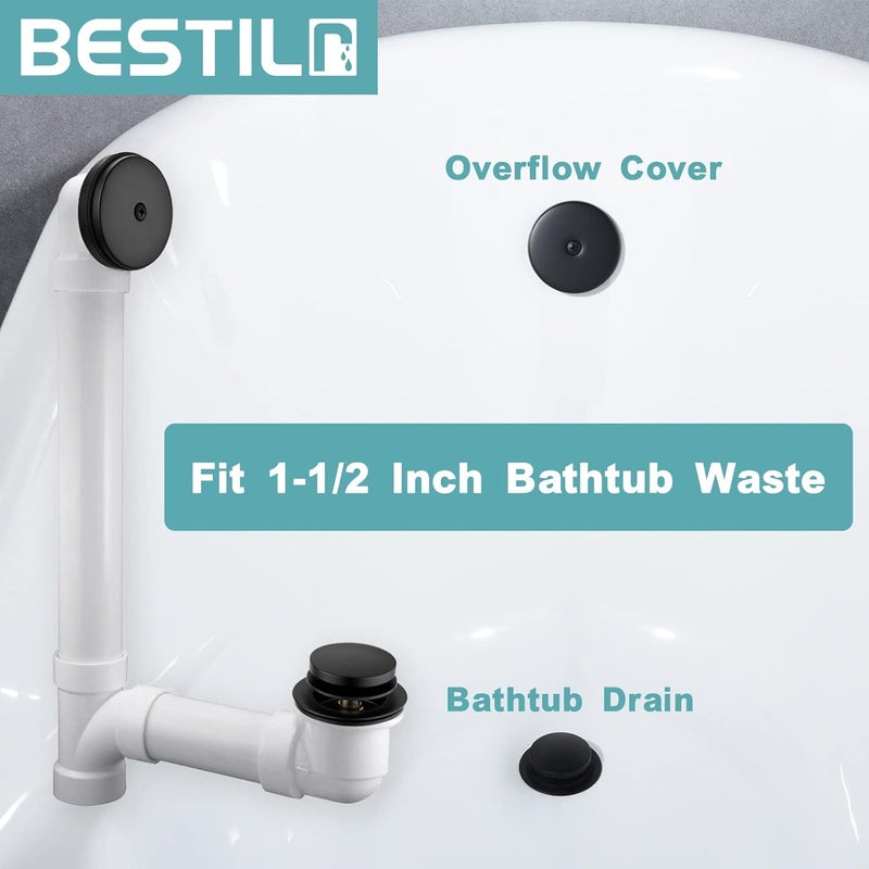 Bestill Tip-Toe Bathtub Drain Bath Tub Trim Set Conversion Kit with Overflow Faceplate, Matte Black - Image 3